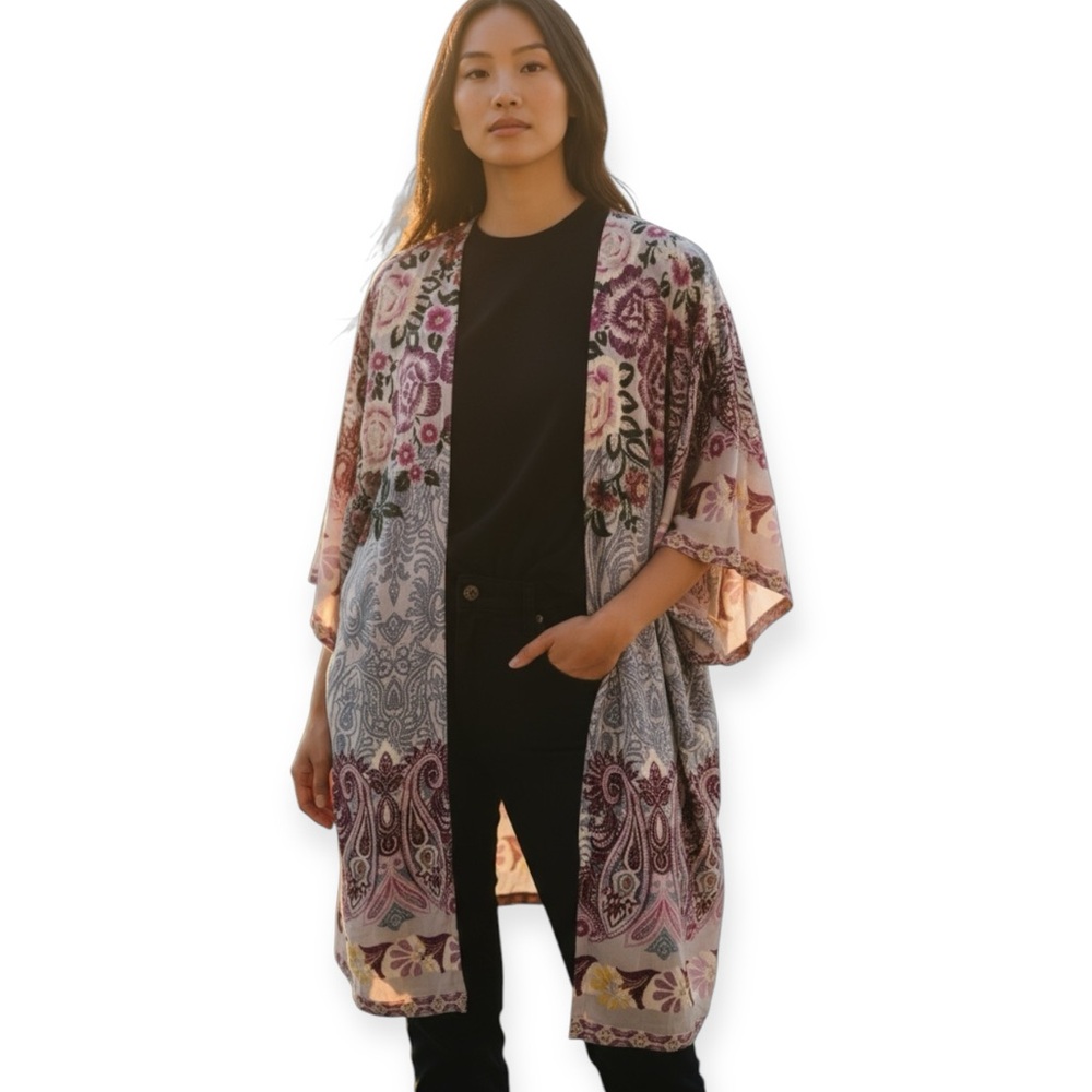 Angie women’s‎ Floral Kimono Duster Boho Vibe Cover Up Wide Sleeve